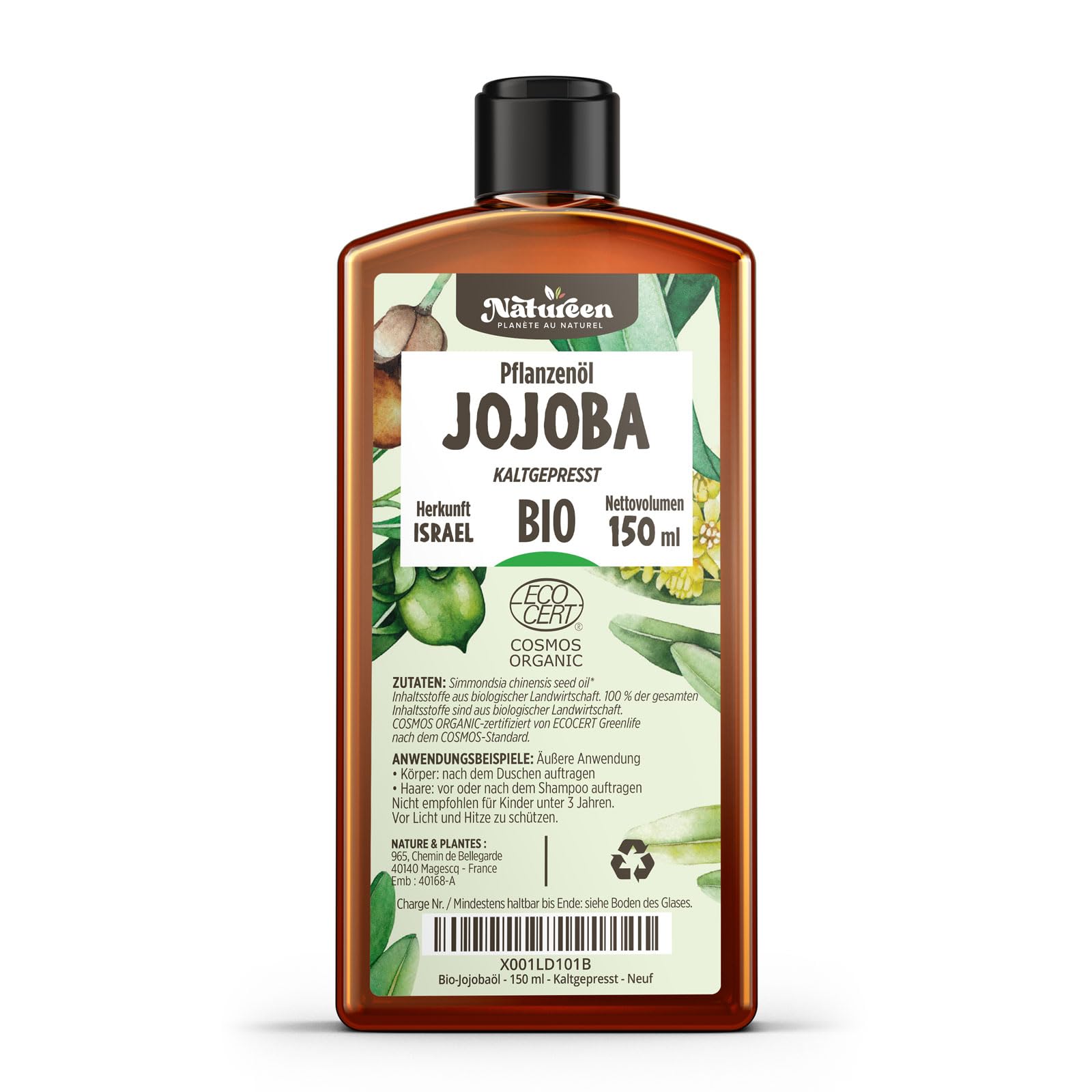 Organic Jojoba oil 150 ml - Pure & Natural - Cold Pressed