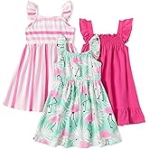 PATPAT Multipack Girl Toddler Dresses Sleeveless Flamingo Striped Toddler Casual Dresses
