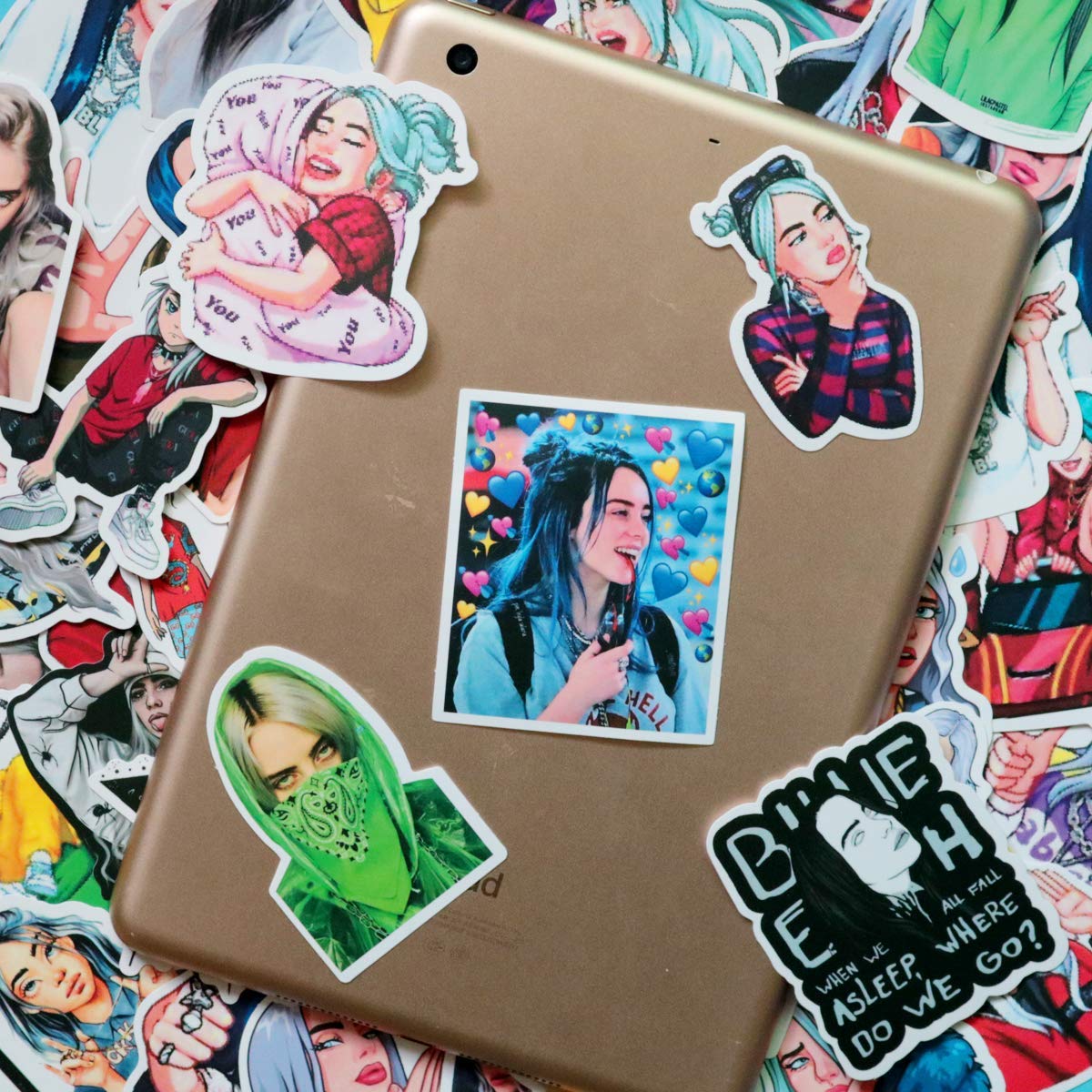 50 pcs Singer Billie Eilish Theme Stickers-Cute Funny Waterproof Vinyl Stickers for Laptops, Hydro Flasks,Water Bottles,Computers,Phone,Skateboard