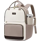 LOVEVOOK Laptop Backpack for Women with Giant Tumbler Holder Pocket, 15.6 inch Travel Work Backpack Purse for Teacher Nurse, Waterproof College Book Bag Cute Casual Daypack, Beige-Nude