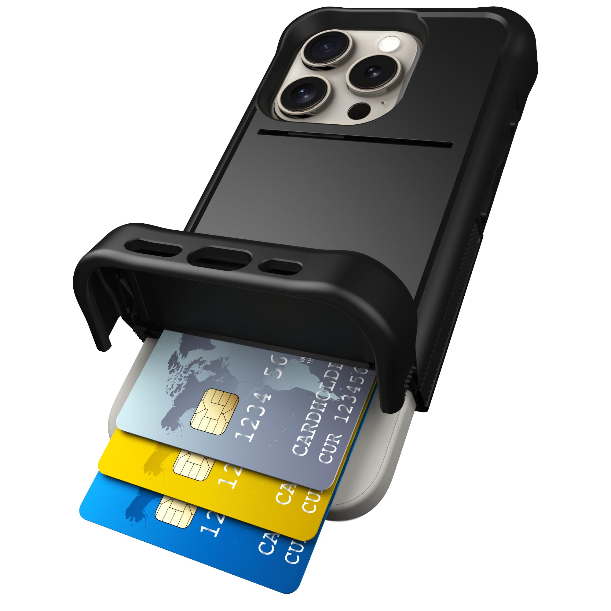 Scooch Phone 15 Pro Case with Card Holder [Wingmate] Phone 15 Pro Wallet Case with Hidden Card Slot and RFID Protection, Holds Up to 5 Cards, Military Grade Drop Protection, Black