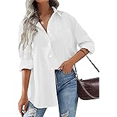 IPMQ Womens Long Sleeve Button Down Shirts Wrinkle Free Oversized Blouses Work Office Dress Shirt with Pocket