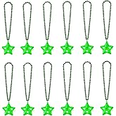 NUDALA 12 Pack Green Glow Star Necklace Bulk Beaded Necklaces for Christmas St. Patrick's Day Decorations Mardi Gras Party Favors