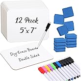Affrolling 12 Sets Small Whiteboard Dry Erase Boards 5" x7'' Mini Double Sided Dry Erase Lap Boards with Markers Erasers Pen 