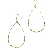 Columbus 14K Gold or Rhodium Plated Lightweight Statement Teardrop Hoop Earrings with Hammered Texture