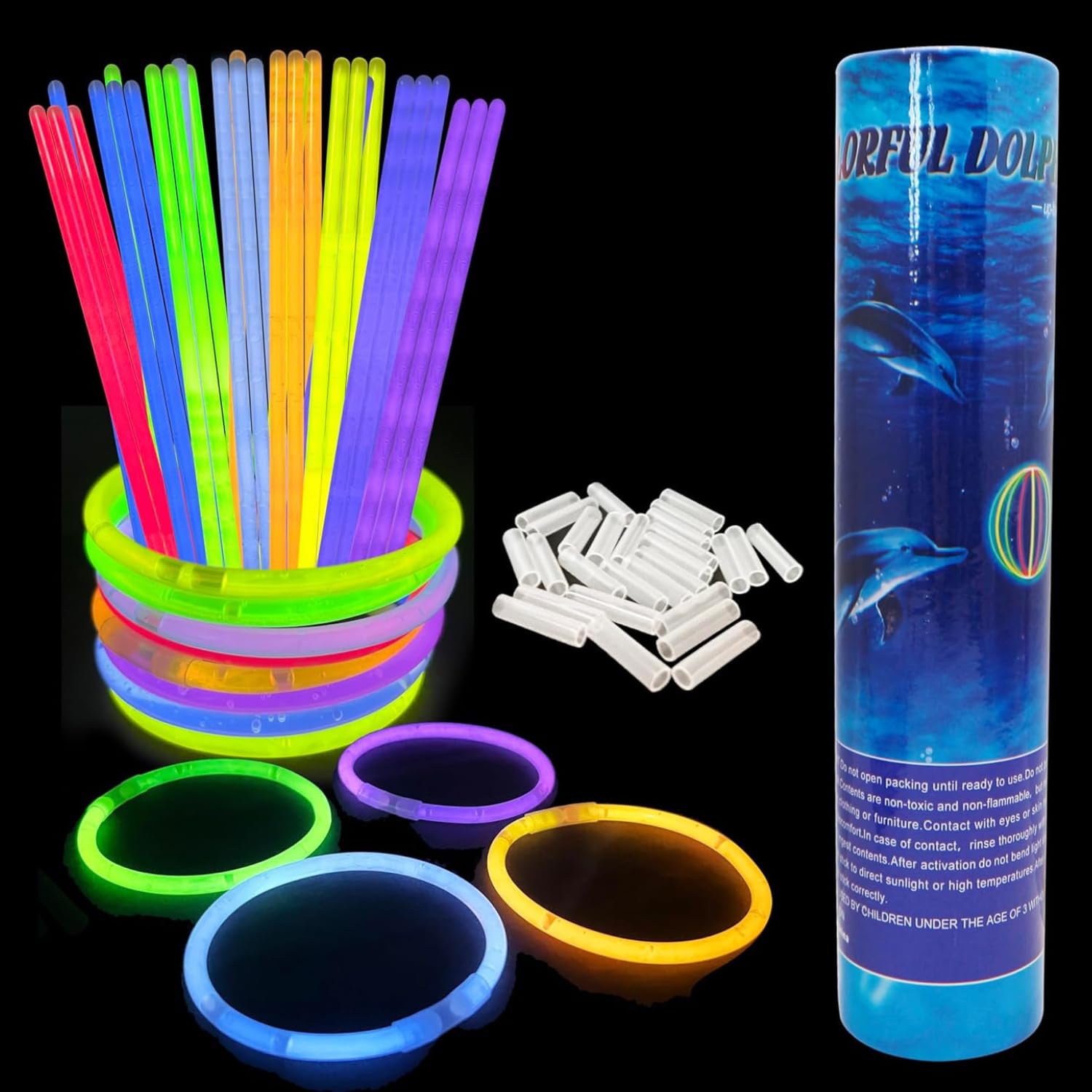 SJMR 100-Pack Glow Sticks Party Set – 8” Glow-in-the-Dark Sticks with Connectors for Bracelets & Necklaces, Perfect for Kids & Adults