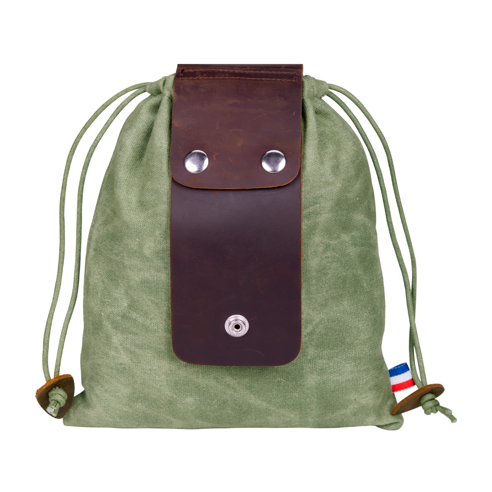 Canvas Foraging Pouch for Hiking, Collapsible Leather Belt Pouch Waist Bag with Drawstring & Buckle, Easy Looping Around Belts - Green