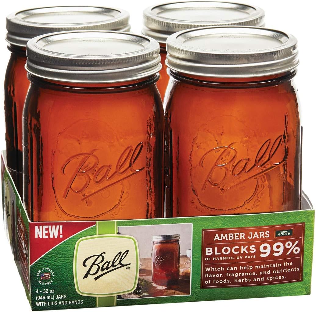 Ball 32oz 4pk Amber Jars Wide Mouth