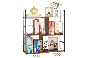 YOCIYOGA 3-Tier Home Office Bookcase Shelf, Expandable Small Book Shelf, Narrow Bookshelves with Metal Frame, Bedroom&Living Room Modern Metal and Wood Standing Storage Shelving Unit Books Shelf Organizer