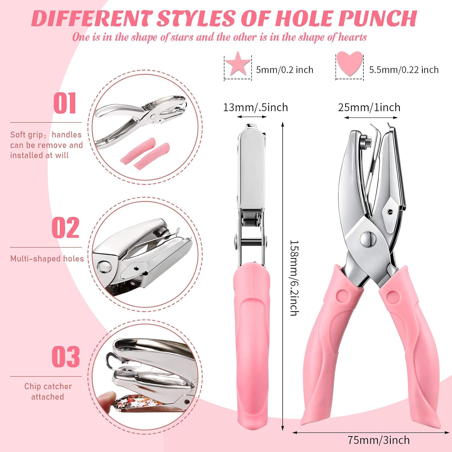 2 Pieces Handheld Hole Paper Punch Metal Single Handheld Paper Punchers Soft-Handled Paper Cutter for DIY Craft Tags Clothing Ticket Scrapbook Tool (Heart and Star Shape Hole): Arts, Crafts & Sewing