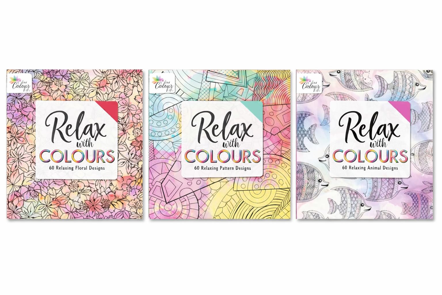 Sixstore Adult Colouring Books, Set of 3 Books, 180 Designs – Animal, Floral, and Pattern Illustrations – Mindfulness and Relaxing Drawing Pad - Series 2
