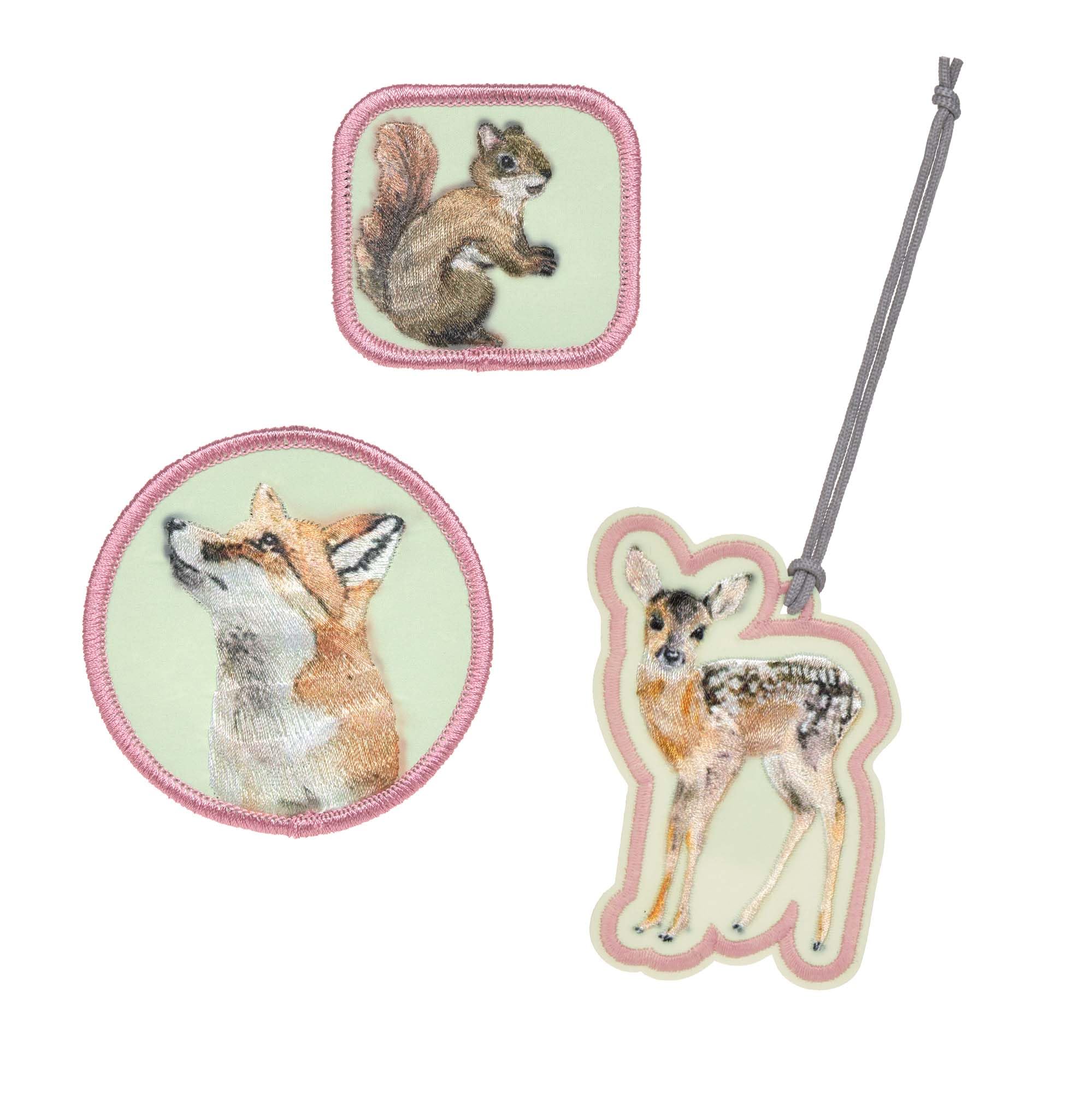 LÄSSIG Pendant and Patches Set (3 Pieces) with Press Stud, School Patches Set, Forest, Standard Size, Patches