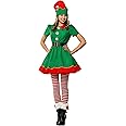 Adult Holiday Elf Costume, Women's Elf Outfit with Elf Dress, Hat, and Belt, Christmas Costume for Women