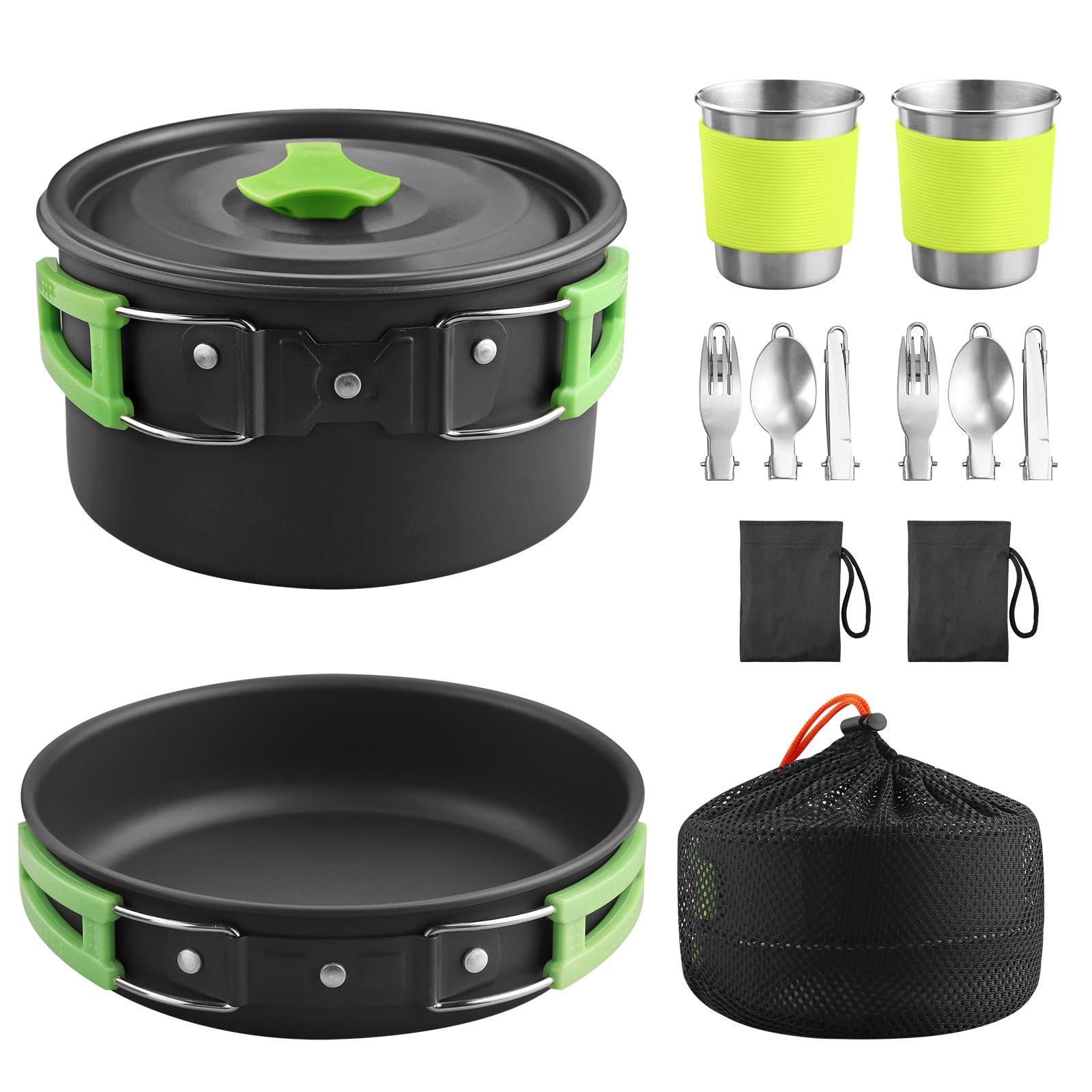 VINTEAM 16PCS Camping Cookware Set, Camping Cooking Set Lightweight Stackable Pot Pan Bowls with Storage Bag, Aluminium Camping Mess Kit for Outdoor Hiking