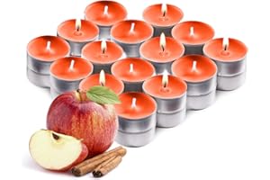 RAMBUE Orange Scented Tealight Candles - Pack of 30 Scented Tea Light Candles with Long Lasting Aromas - Apple Cinnamon Fragranced Orange Tealight Candles - 4 Hour Burn Time