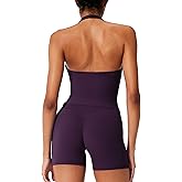 RXRXCOCO Halter Workout Sets for Women 2 Piece V Neck Tank Tops Hidden Scrunch Booty Shorts Gym Outfits with Pockets