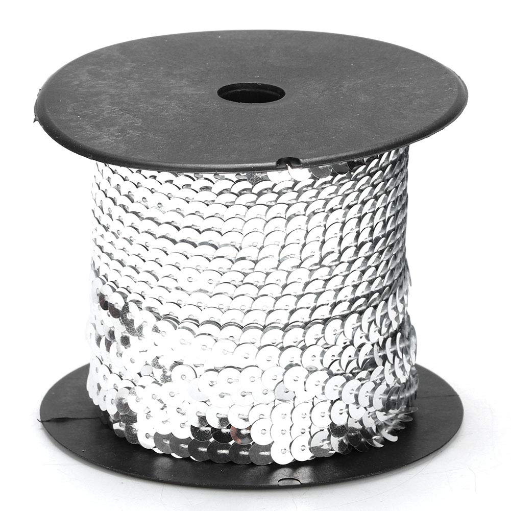 Sequins Roll, 100 Yards 6mm Flat Paillette Trim Ribbon for Sewing Crafts DIY Embellishments Silver Sequin Ribbon — image 1