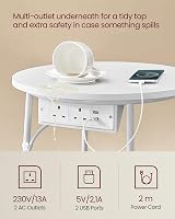 VASAGLE Round Side Table with Charging Station 2 USB 2 AC Outlets Matte White view 4