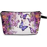 MoCaliduccious Butterfly Flower Makeup Bag for Women Travel Cosmetic Organizer Bag Teacher Appreciation Gifts Small Zipper Toiletry Bag