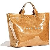 BBIQI PVC Tote Bag for Women Plastic Tote Bag Letters Print Handbag Hobo Bags for Work Shopping Gift