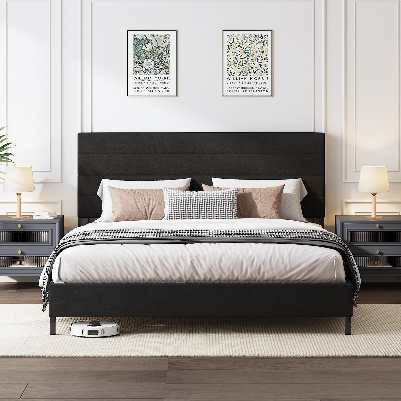 Photo 1 of **FOR PARTS ONLY** Furnihome Queen Bed Frame, Modern Velvet Upholstered Bed Frame with Adjustable Headboard, Wooden Slats Support Platform Queen Size Bed Frames, No Box Spring Needed,Easy Assembly,Black