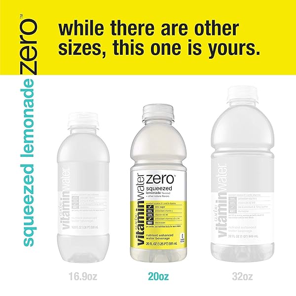 VITAMINWATER ZERO SUGAR SQUEEZED LEMONADE NUTRIENT ENHANCED FLAVORED WATER BEVERAGE, 20 FL OZ BOTTLES, 12 PACK