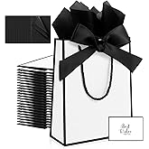 Ethhqu 12 Pack Small Black and White Gift Bags with Handles Include Tissue Papers & Cards, 9x7x3.15'' Thank You Gift Bags for Birthday, Baby Shower, Wedding, Bridesmaids, Anniversary