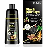 KAISASA Black Hair Dye Shampoo 3 in 1, Hair Color Shampoo for Women and Men, Hair Dye to Cover Gray Hair, Herbal Ingredient Shampoos for Grey Hair Coverage 500ml (Black)