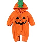 Menglang Baby Halloween Costumes Newborn Infant Baby Boy Girl Pumpkin Romper Smile Bodysuit Hoodie One Piece Jumpsuit