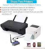 CHEECENT 2-Port USB Wireless Print Server WiFi Ethernet for Windows Mac Linux view 3