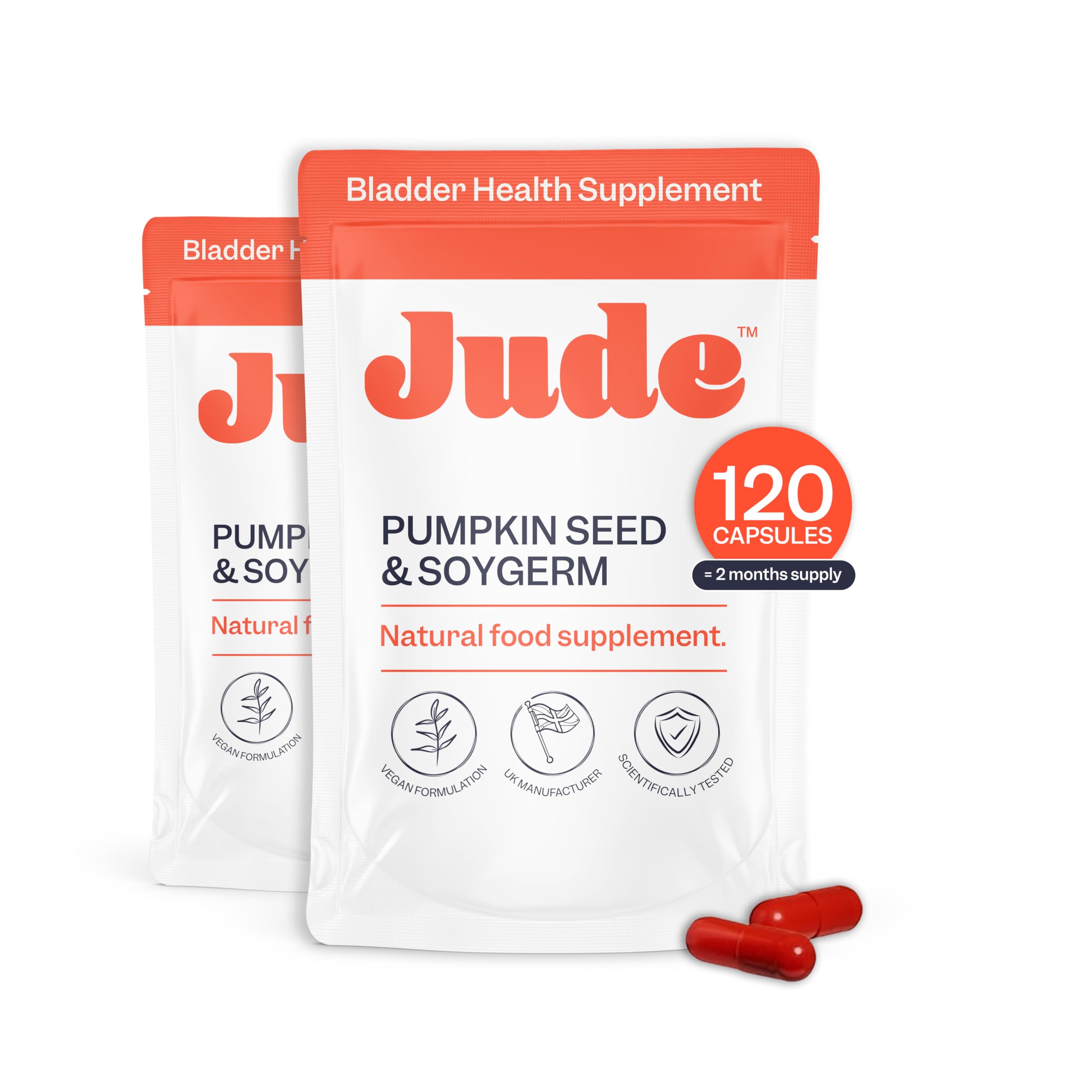 Jude Bladder Health Supplement for Women | Pumpkin Seed Extract & Soy Germ | Science-Backed Urinary Wellness | As Seen on Dragons’ Den | Vegan & Gluten Free | 120 Capsule