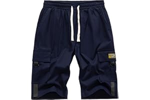 VtuAOL Men's Cargo Shorts Elastic Waist Casual Cotton Shorts with Multi Pockets