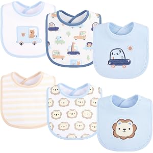 BEBE FAVOUR 6 Pack Baby Bibs for Drooling and Teething Soft Cotton Absorbent with Hook and Loop Adjustable Embroidered