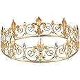Eseres Mens Crown Gold King Crown for Men Full Round Fleur De Lis Medieval Crown Prom Queen Crowns