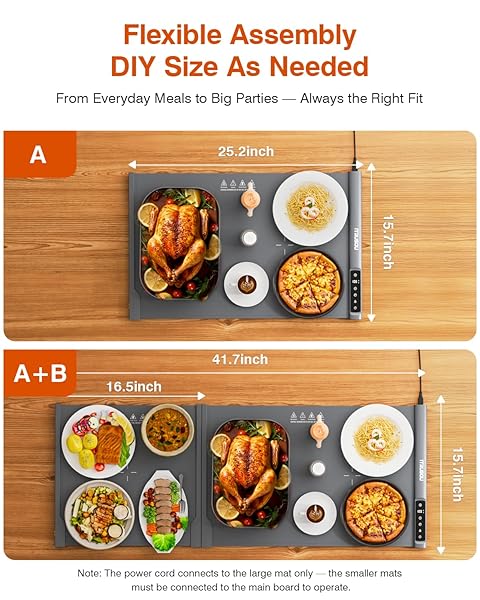 EXPANDABLE WARMING MAT FOR FOOD – ITRUSOU 42″X16″ EXTRA LARGE ELECTRIC WARMING TRAY WITH 7 TEMP SETTINGS, SWITCHABLE ℃/℉, 99H TIMER, CHILD LOCK – 2 PANELS CUSTOM SIZES FOR ENERGY EFFICIENCY