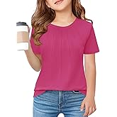 Haloumoning Girls Pleated T Shirts Kids Summer Short Sleeve Fashion Tops Tees 5-14 Years