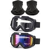immoono 2Pcs Dirt Bike Goggles with Neck Gaiter, Motorcycle ATV Riding Ski Racing Goggles Windproof