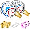 MEANLIN MEASURE 2PCS 0-160Psi Stainless Steel Thermal Pressure Gauge 30-250℉ 1/4" NPT 2.5" FACE DIAL Liquid Filled Pressure Gauge, with 1/4" x 1/2" NPT and 1/4" x 3/8" NPT Hex Bushing, Lower Mount