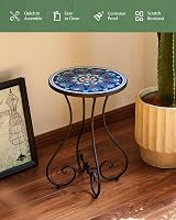 VONLUCE Round Side Table 53cm Tall Mosaic Tile Top Blue Indoor Outdoor view 6