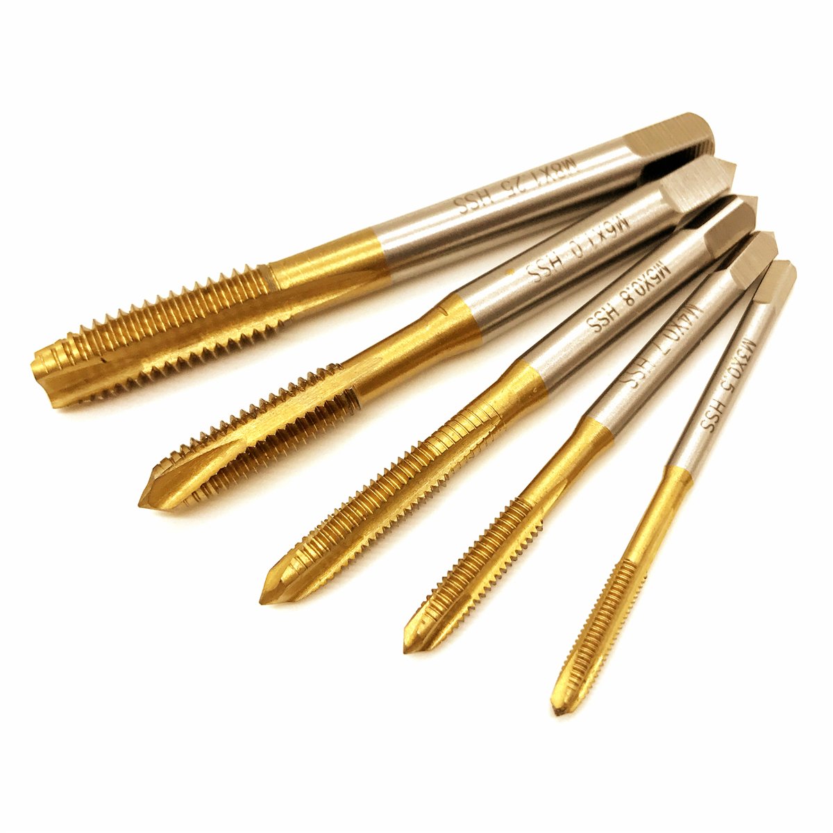 WOLOVO Tap & Die Set, 5pcs Titanium Coated HSS M3-M8 Right Hand Tap