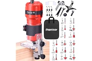 Mootikar Compact Wood Palm Router Tool Hand Trimmer Woodworking Joiner Cutting Palmming Tool 30000R/MIN 800W 110V with 15PCS 1/4" Router Bits