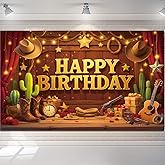 Western Birthday Banner Backdrop, Western Party Decorations, Wild West Cowboy Birthday Party Decorations, Cowboy Happy Birthday Banner Photography Background
