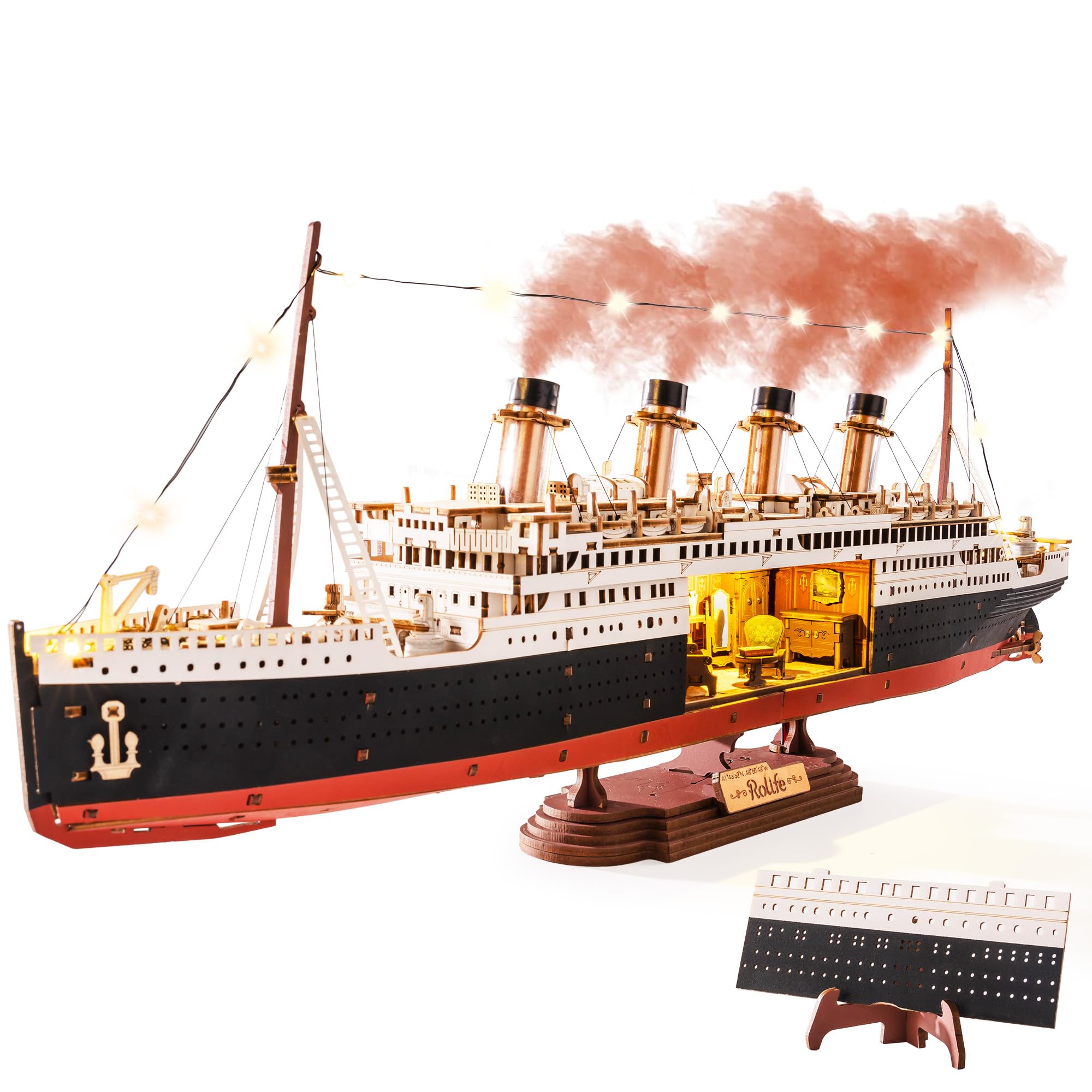 Rolife 3D-Holzpuzzle Titanic Schiffsmodell - 433-teiliges Steckbaustein Bausatz 6 Stunden Montagezeit, Sammler Wohnkultur Deko, Erwachsene, Bastler und Geschichtsinteressierte