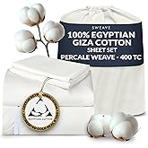 Sweave 100% Egyptian Cotton Percale Sheets King Size - Genuine Luxurious 400 Thread Count - Naturally Crisp, Breathable, Skin-Friendly & Cooling - Softer After Each Wash - Oeko-TEX Certified Giza