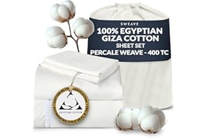Sweave 100% Egyptian Cotton Percale Sheets King Size - Genuine Luxurious 400 Thread Count - Naturally Crisp, Breathable, Skin-Friendly & Cooling - Softer After Each Wash - Oeko-TEX Certified Giza