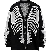 Arssm Men Skeleton Cardigan Sweater Oversized Fall Graphic Long Sleeve Knit Y2K Button Down V Neck Sweater Outwear