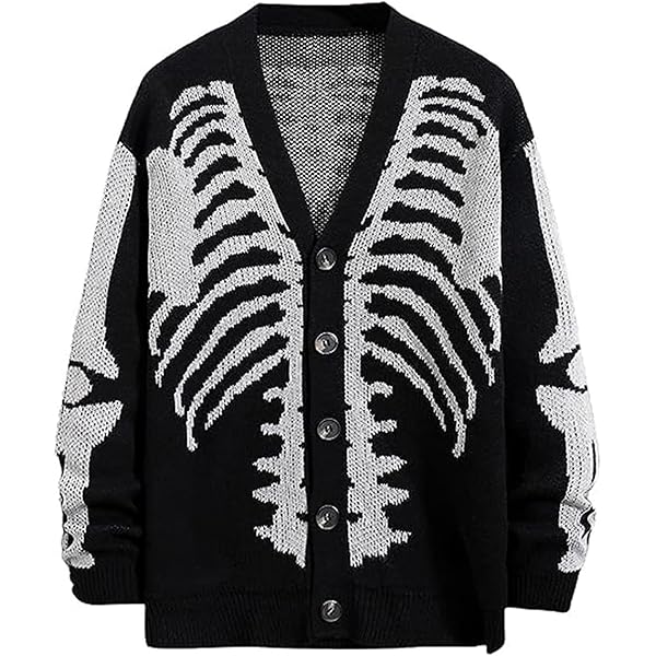 Fall Fashion Knit Cardigan Y2K Skull Print Long Sleeve