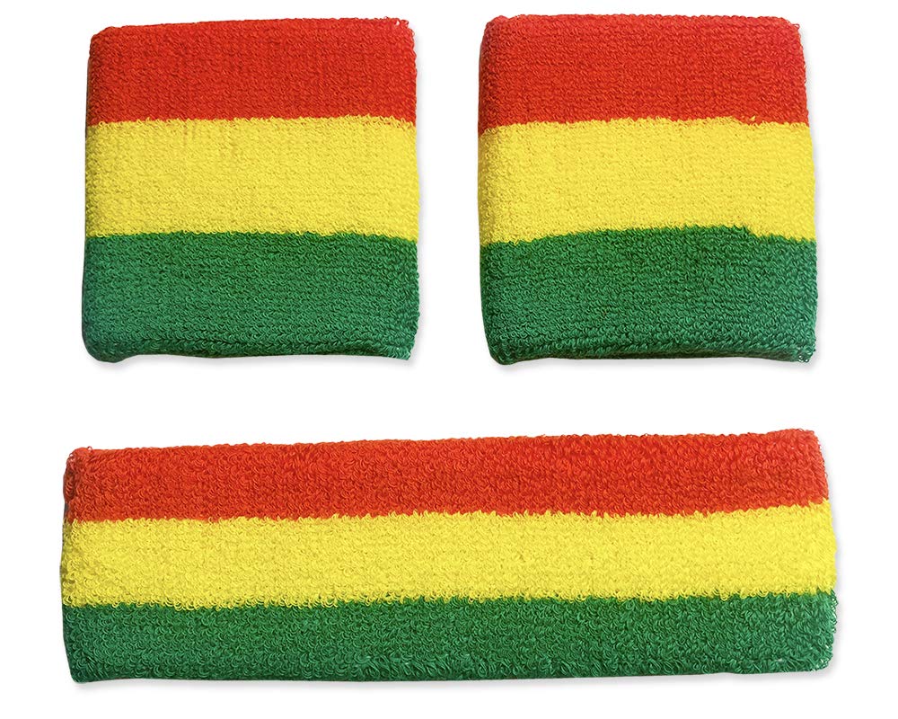Rasta Colored Sweatbands 1 Headband + 2 Wristbands