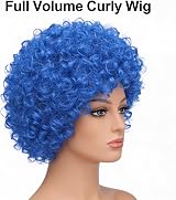 SHATCHI Afro Wig Curly Blue Unisex Fancy Dress Party Costume view 2