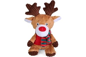 Blnboimrun Christmas Reindeer Plush Dog Toy with Squeaker, Holiday Chew Toys for Puppy Teething, Interactive Stuffed Animal with Crinkle Paper for Small Medium Dogs, Best Gift for Pets